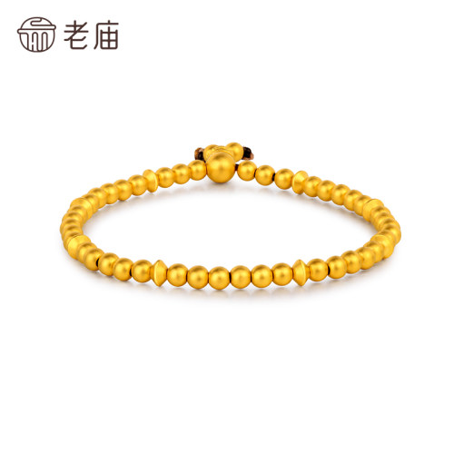 老庙黄金足金古法金古韵飞碟福慧弹力手链转运珠手串计价官方正品 - 图2