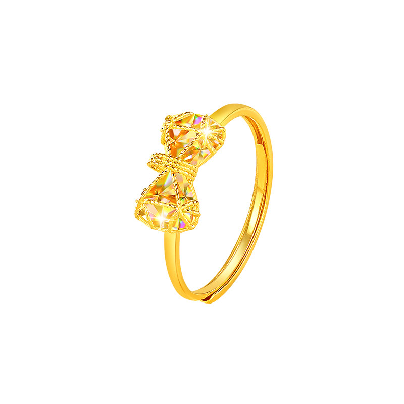 Laomiao Gold Dazzling Diamond Series Pure Gold Symphony Bow Ring 5G Dreamy Dazzle