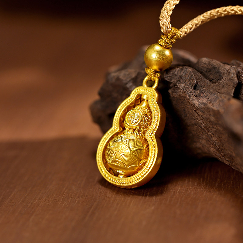老庙黄金足金扭纹双层葫芦挂坠古法福运金葫芦饱满圆润福禄常伴,淘宝优惠券,粉丝福利购,淘宝优惠卷