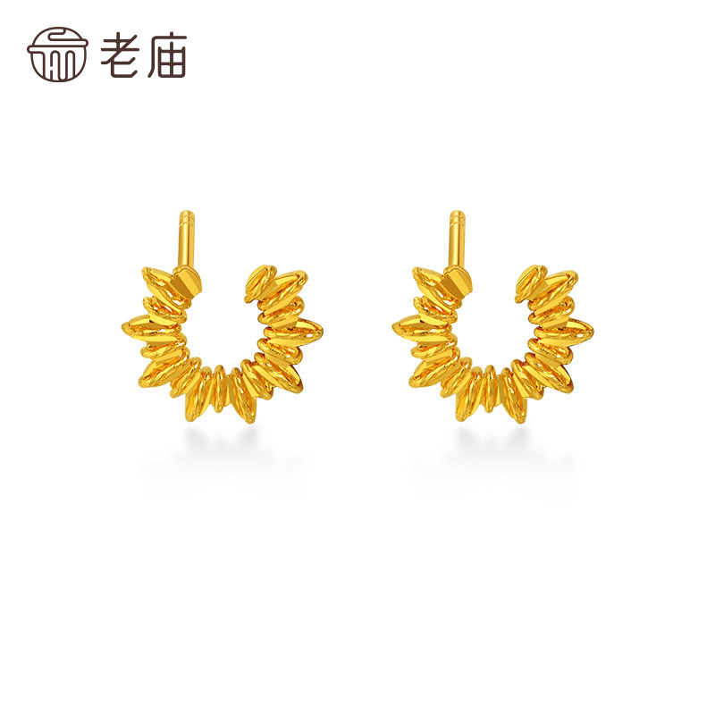 老庙黄金足金太阳花C形耳钉5G精致时尚太阳花闪耀自信通勤气质女,淘宝优惠券,粉丝福利购,淘宝优惠卷
