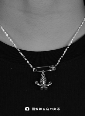 中古925银Foti骷髅士兵吊坠+别针项链银饰品欧美朋克男女
