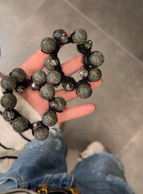 陈太同款早秋推荐超洋气百搭的碳晶灰色手工珠珠发圈头绳发饰手链
