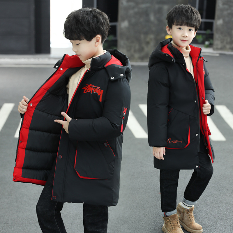 2021冬季新款男大童棉服加长加肥加厚儿童羽绒棉衣外套一件 - 图1