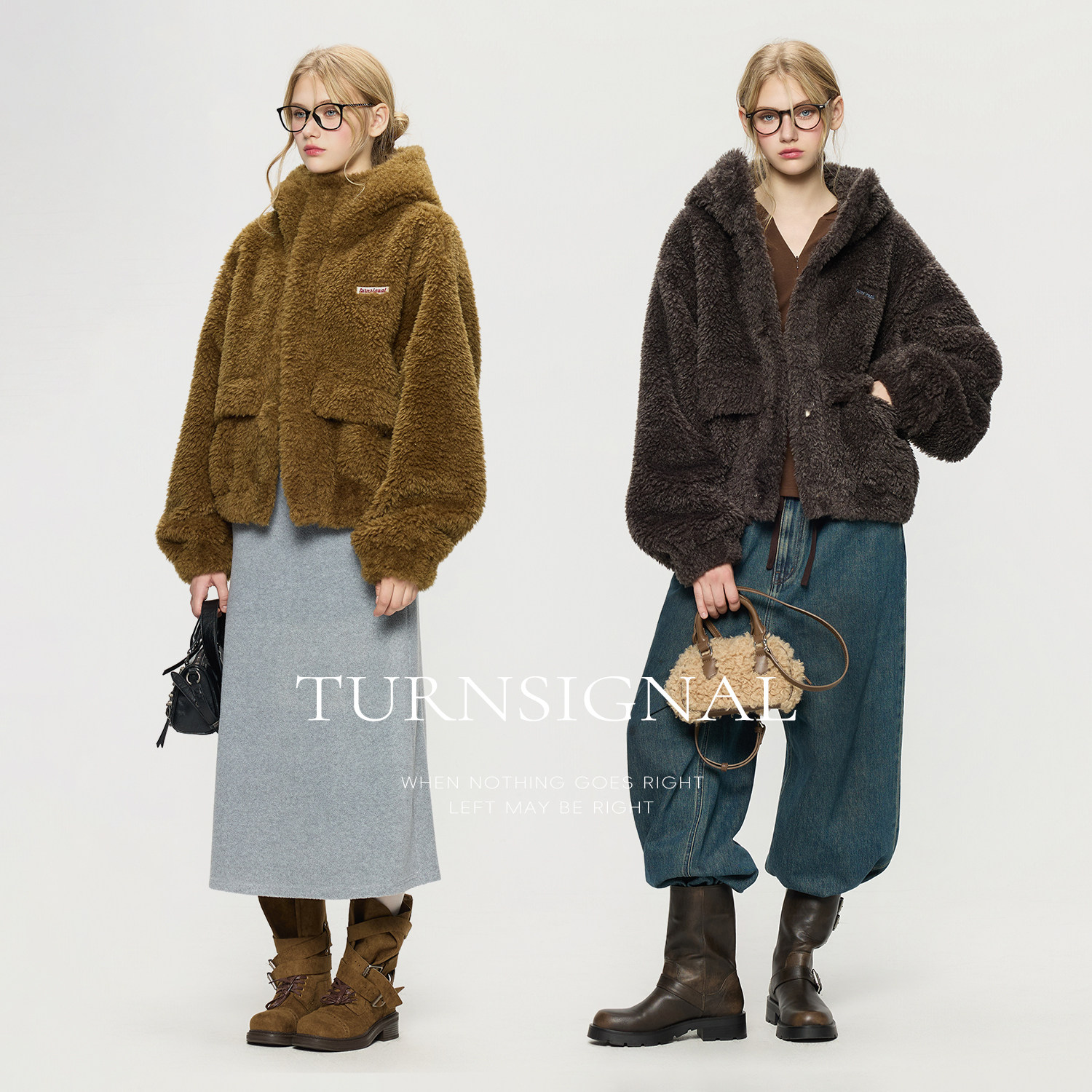 TurnSignal短款仿羊羔毛外套女连帽秋冬2025新款休闲宽松绒外套,淘宝优惠券,粉丝福利购,淘宝优惠卷