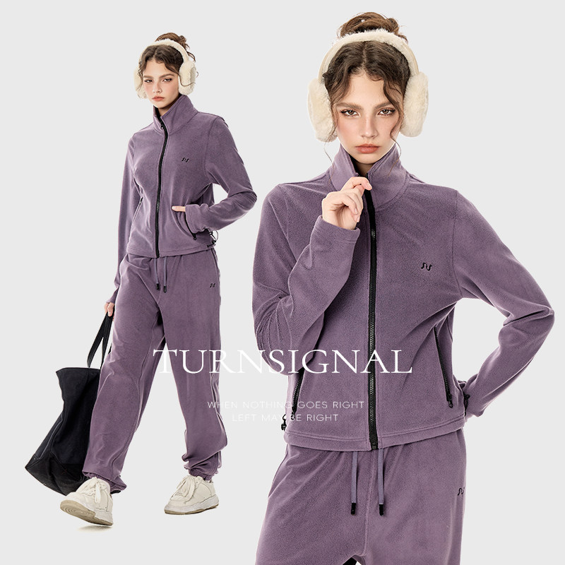 TurnSignal潮牌短款摇粒绒卫衣开衫长裤套装女秋冬休闲运动套装,淘宝优惠券,粉丝福利购,淘宝优惠卷