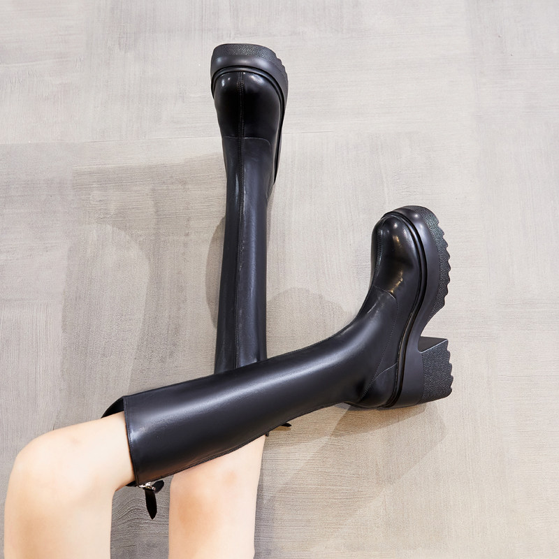 真皮10cm增高跟长靴女小个子不过膝2025年新款秋冬厚底高筒骑士靴,淘宝优惠券,粉丝福利购,淘宝优惠卷