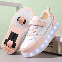 Child Riot Shoes Deformation Shoes Two Wheels Men And Women Dual-use Wheels Sliding Shoes Double Row Sneakers Autumn Winter Dry Ice Skate
