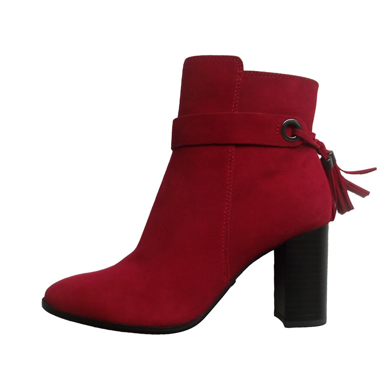 Tamaris 粗跟短靴女侧拉链圆头高跟时装靴外贸原单样品鞋红色37码