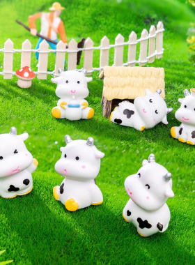 微景观夜光可爱小奶牛公仔 DIY农场园艺装饰品配件桌面迷你小摆件