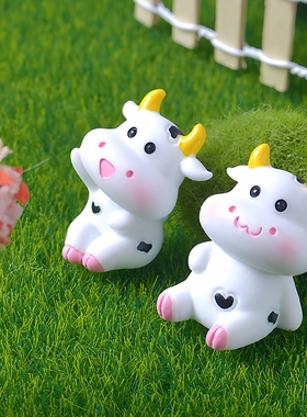 儿童玩具拍照静物卡通可爱白色奶牛微景观桌面盆栽小摆件调皮奶牛