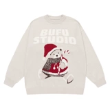 Ретро демисезонный трикотажный свитер подходит для мужчин и женщин для влюбленных, этнический стиль, в американском стиле, с медвежатами