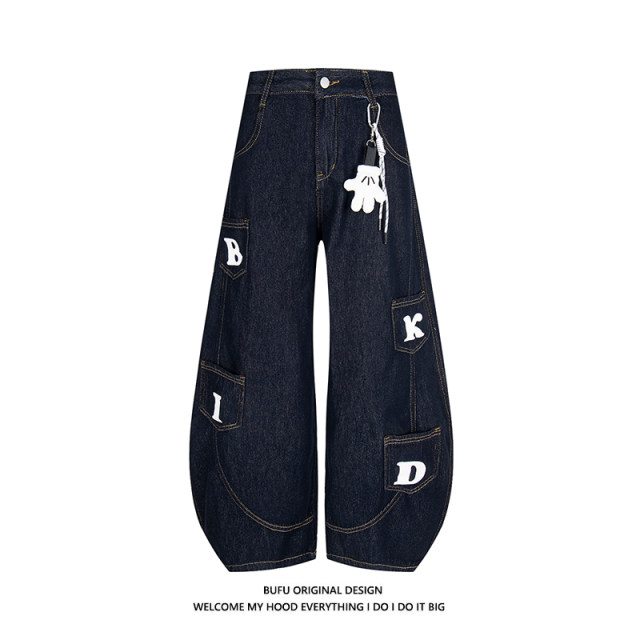 American retro washed scimitar jeans for men and women