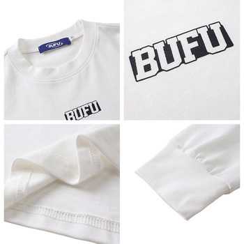 BUFU American street fashion brand high street neck round-sleeved T-shirt for men and women ພາກຮຽນ spring ແລະດູໃບໄມ້ລົ່ນເສື້ອຊັ້ນໃນຊັ້ນໃນສີຂາວ tee