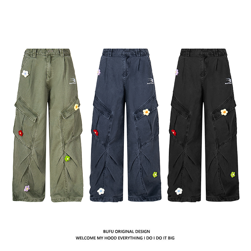 亿万少年BUFU复古多口袋牛仔裤直筒工装裤男女美式宽松刺绣伞兵裤,淘宝优惠券,粉丝福利购,淘宝优惠卷