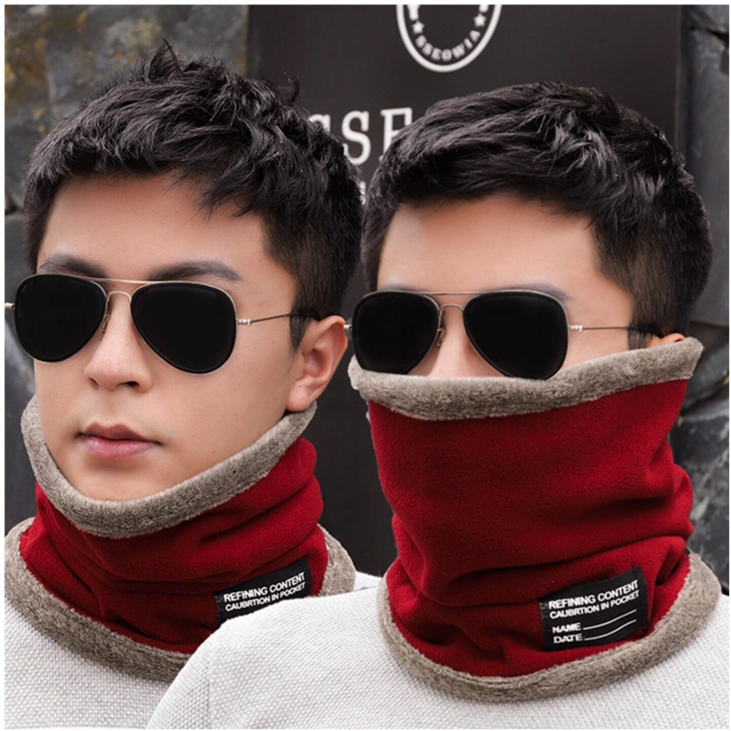 脖套男冬天保暖加绒厚护颈椎户外围巾骑行摩托车防寒围巾男士骑车