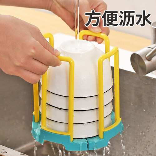 可伸缩碗碟收纳架家用厨房碗柜盘子碗盆沥水架旋转伸缩碟子置物架 - 图1