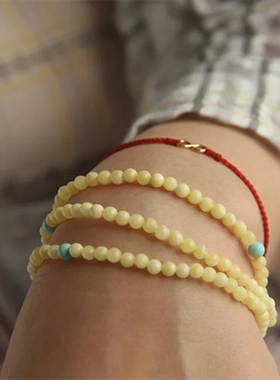 无优化白花 蜜蜡手串4.5mmDIY 女款 细小颗珠子 两圈三圈迷你手链