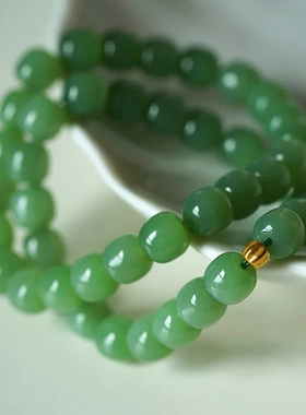 和田玉碧玉手链7*8mm单圈老型6mm多圈手串老坑粉绿苹果绿小清新