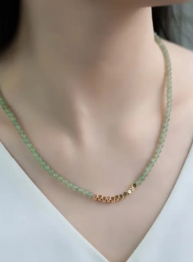 天然晴水和田玉4mm青玉项链女款碎银锁骨链极细串珠多圈手串百搭