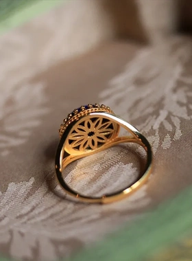 s925通体纯银镀金镶嵌天然原矿青金石戒指活口高级简约设计款女戒