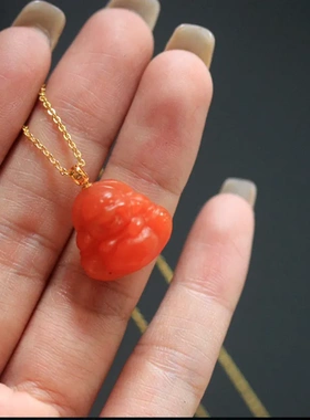 18k金扣头镶嵌天然川料南红弥勒佛吊坠新中国风佛公 约17x20mm