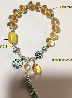 上新女黄水晶刻面水晶手链s95银饰复古黄水晶手链配蜜蜡路路通饰