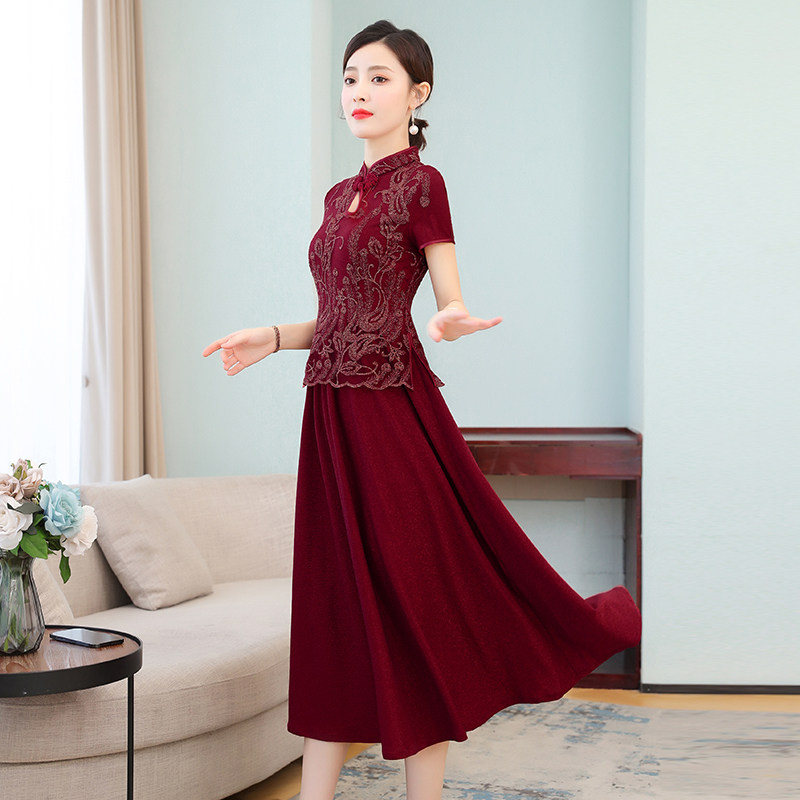 喜婆婆婚宴装女结婚长辈衣服妈妈参加婚礼服旗袍高贵假两件套装夏