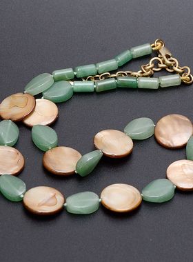 欧美饰品KC天然贝壳绿东陵石项链