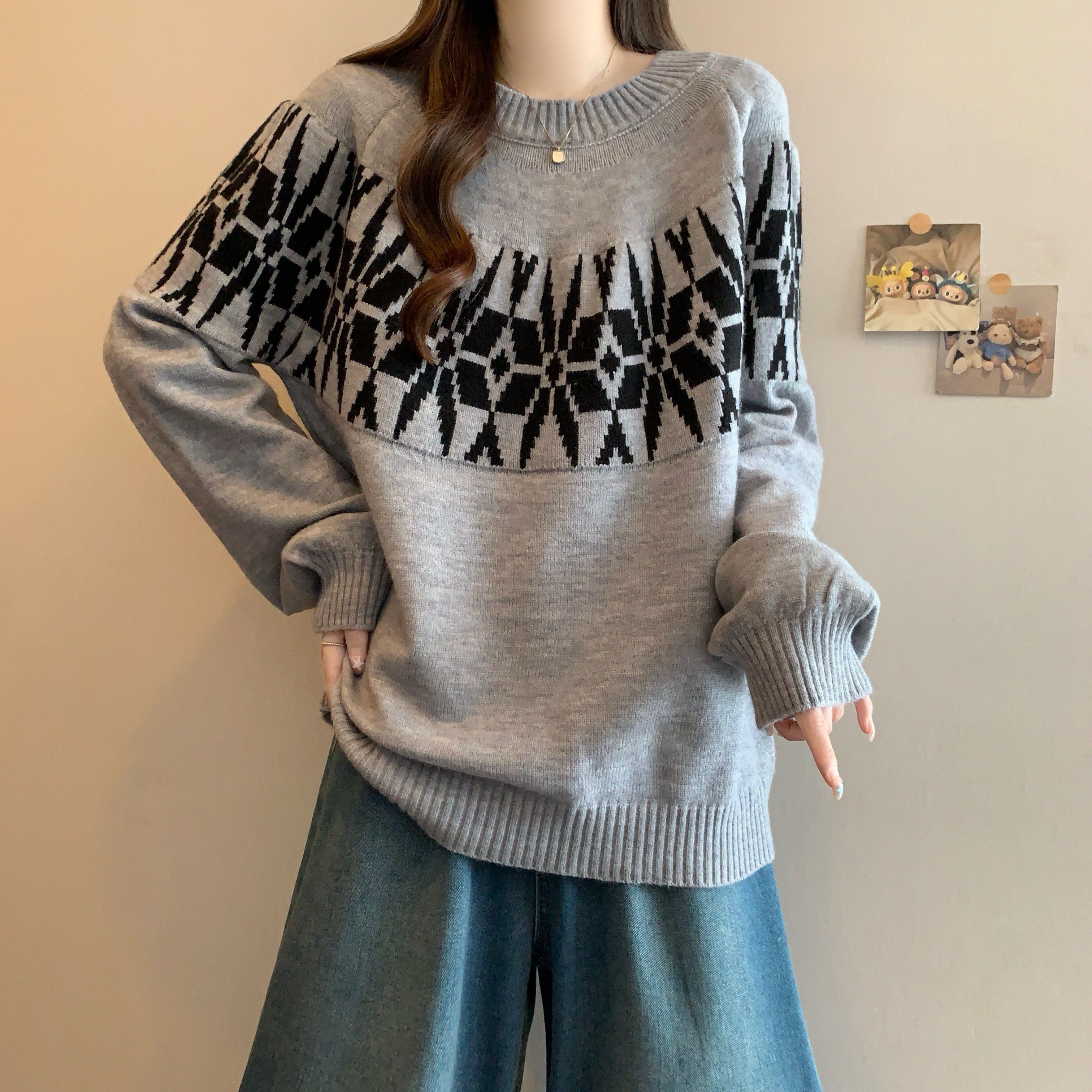 大码女装2025秋冬新款慵懒风软糯长袖毛衣胖MM提花套头打底针织衫,淘宝优惠券,粉丝福利购,淘宝优惠卷