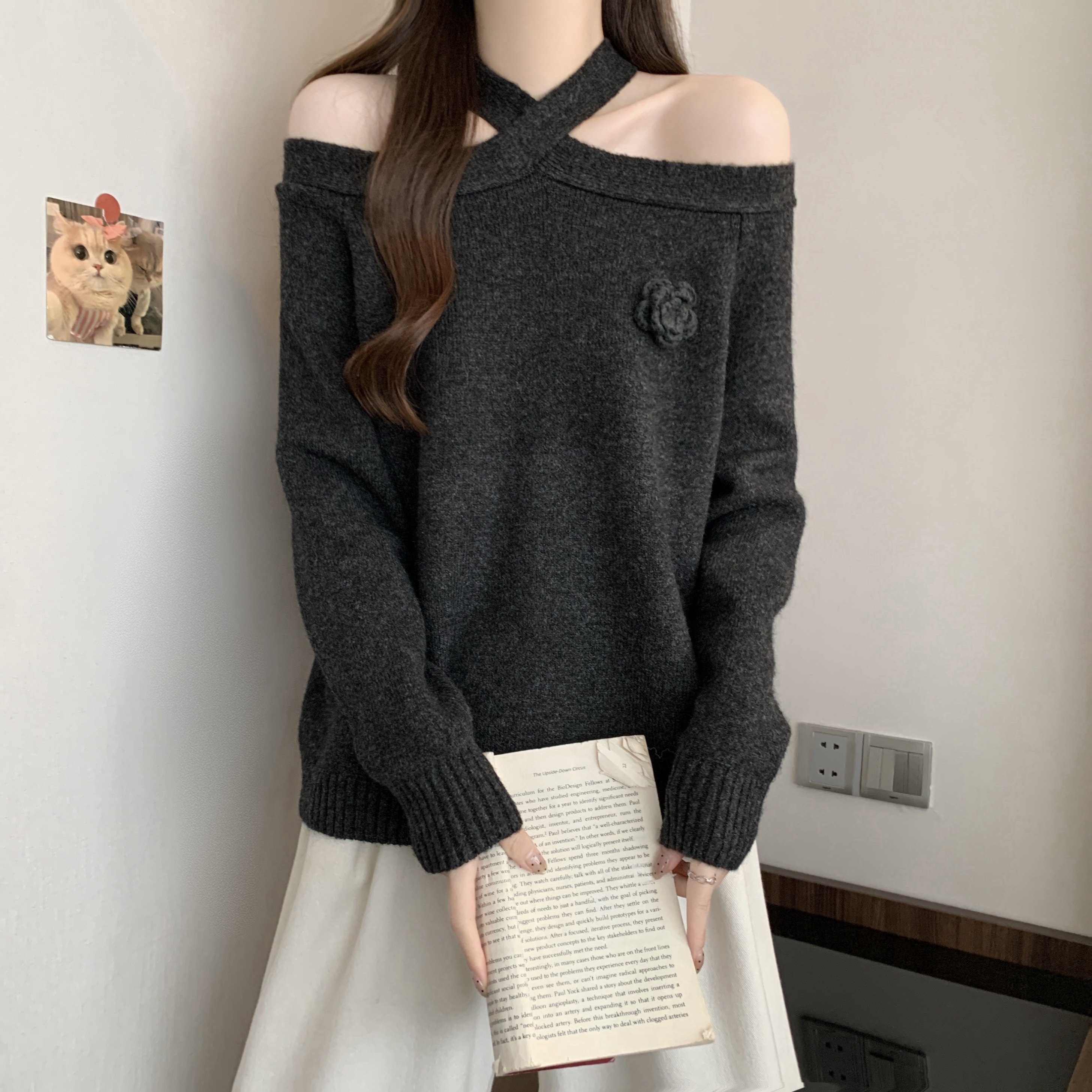 大码女装秋冬新款一字肩挂脖针织衫胖MM长袖毛衣慵懒风内搭打底衫,淘宝优惠券,粉丝福利购,淘宝优惠卷