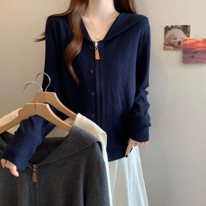 大码女装2025秋季新款时尚POLO大翻领双拉链长袖正肩上衣开衫毛衣,淘宝优惠券,粉丝福利购,淘宝优惠卷