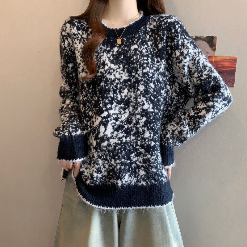 大码女装2025秋冬新款胖MM圆领过年红水墨长袖正肩套头上衣毛衣潮,淘宝优惠券,粉丝福利购,淘宝优惠卷