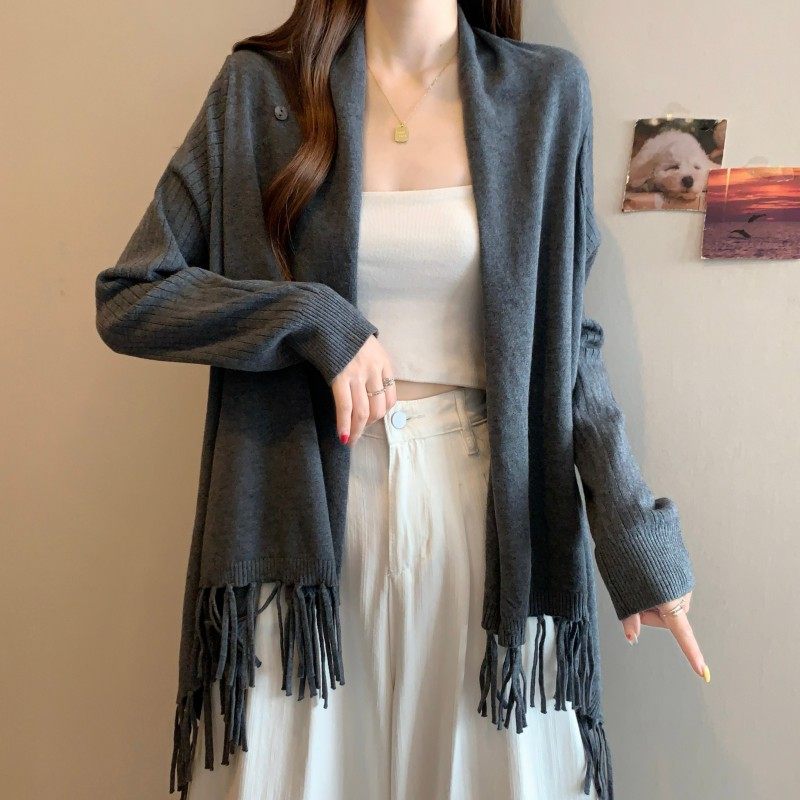 大码女装2025秋季新款时尚设计感流苏下摆长袖开衫两穿上衣毛衣潮,淘宝优惠券,粉丝福利购,淘宝优惠卷