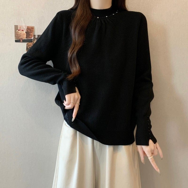 大码女装2025秋冬新款中领重工钉钻加绒长袖上衣打底针织衫毛衣潮,淘宝优惠券,粉丝福利购,淘宝优惠卷