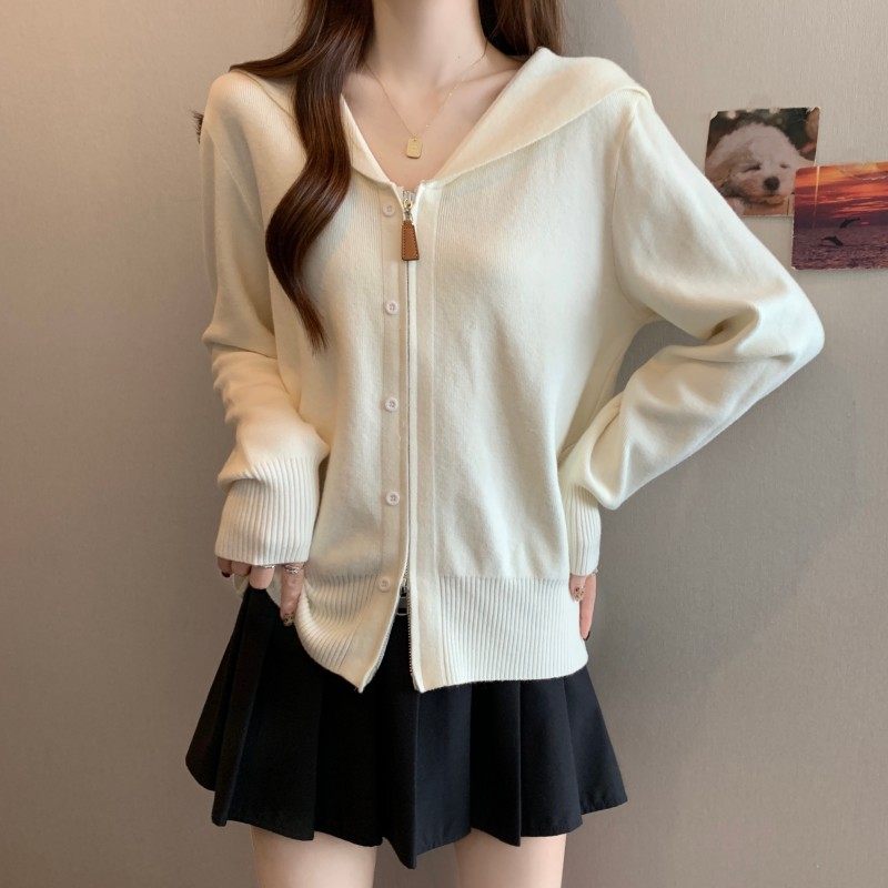 大码女装2025秋季新款时尚POLO大翻领双拉链长袖正肩上衣开衫毛衣,淘宝优惠券,粉丝福利购,淘宝优惠卷