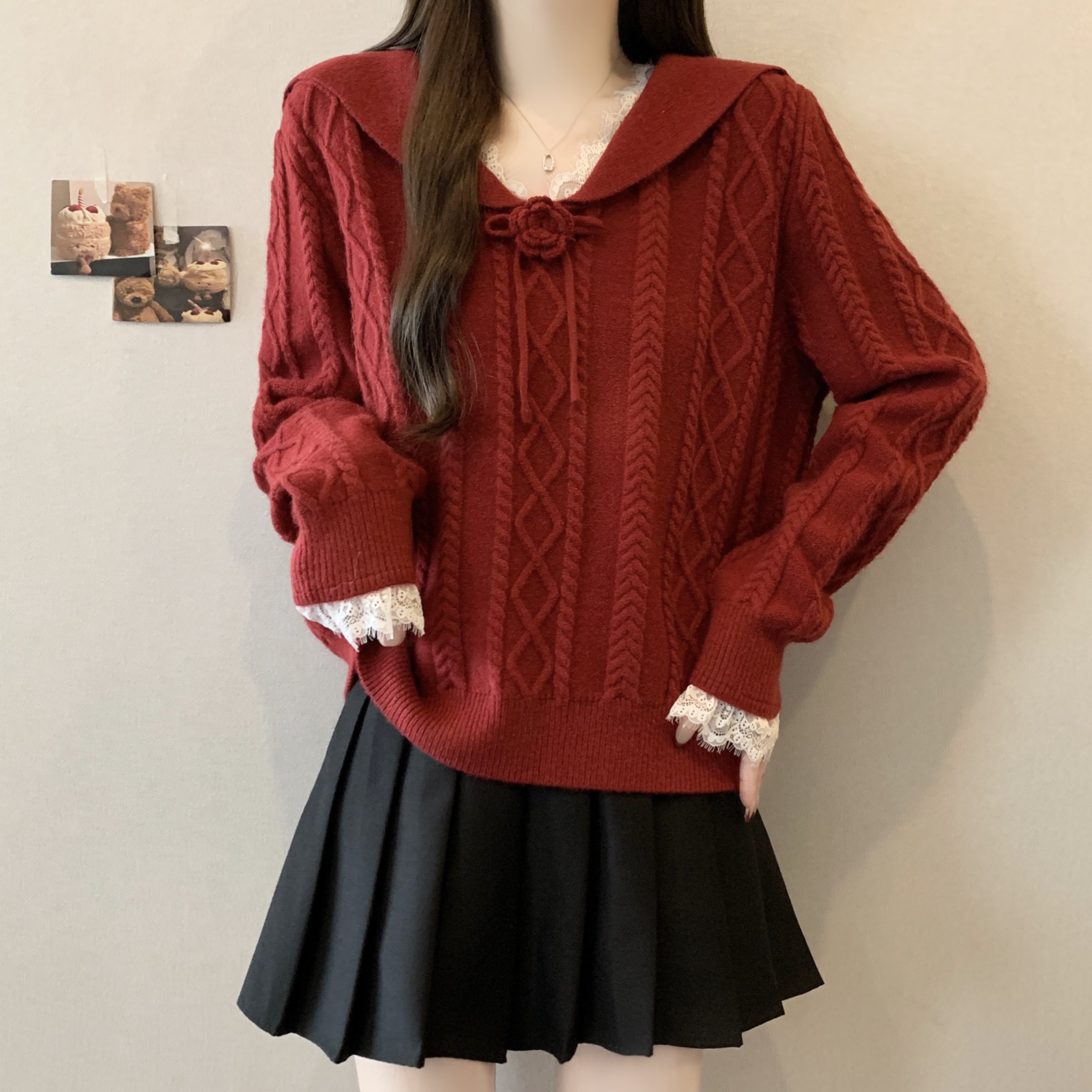大码女装新年红色绞花纹毛衣2025秋冬新款宽松百搭法式针织衫上衣,淘宝优惠券,粉丝福利购,淘宝优惠卷