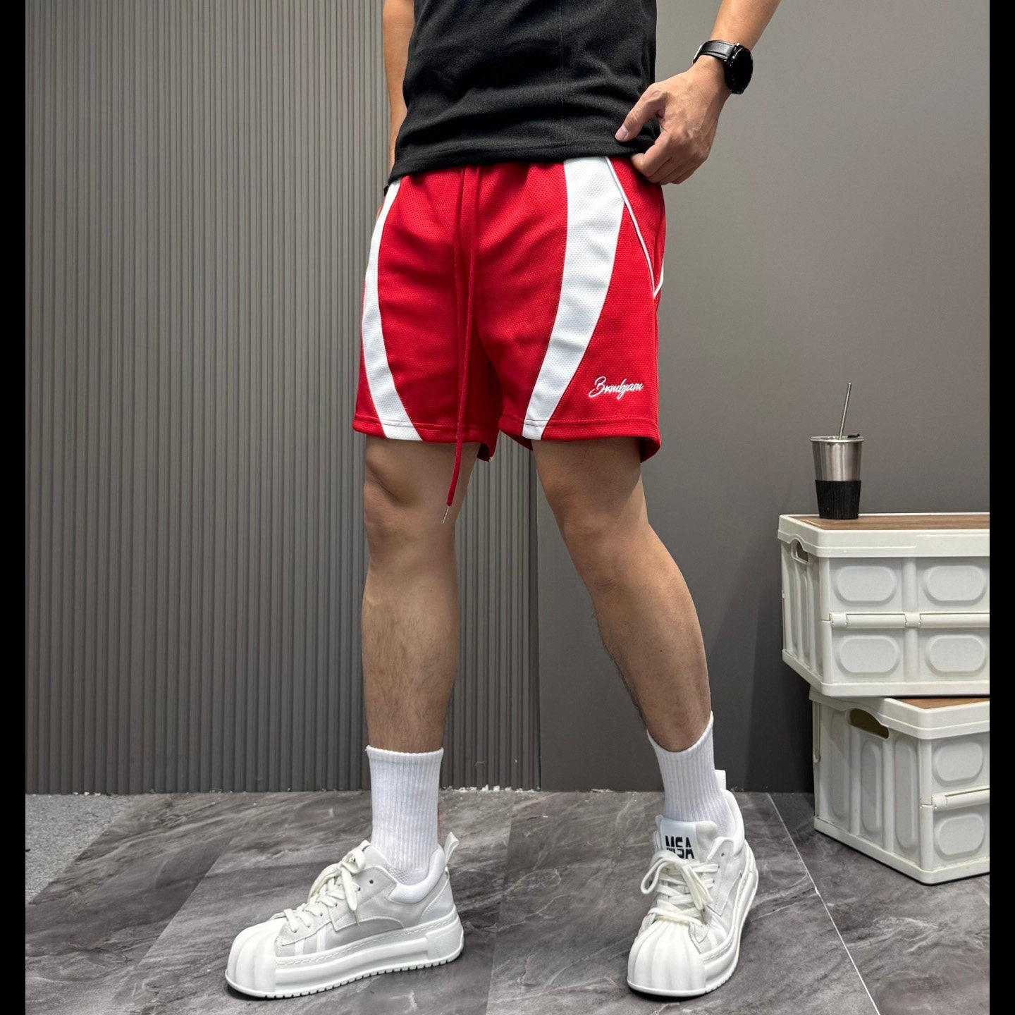 夏季新品拼接撞色速干短裤男宽松休闲四分裤篮球裤运动中裤健身裤,淘宝优惠券,粉丝福利购,淘宝优惠卷