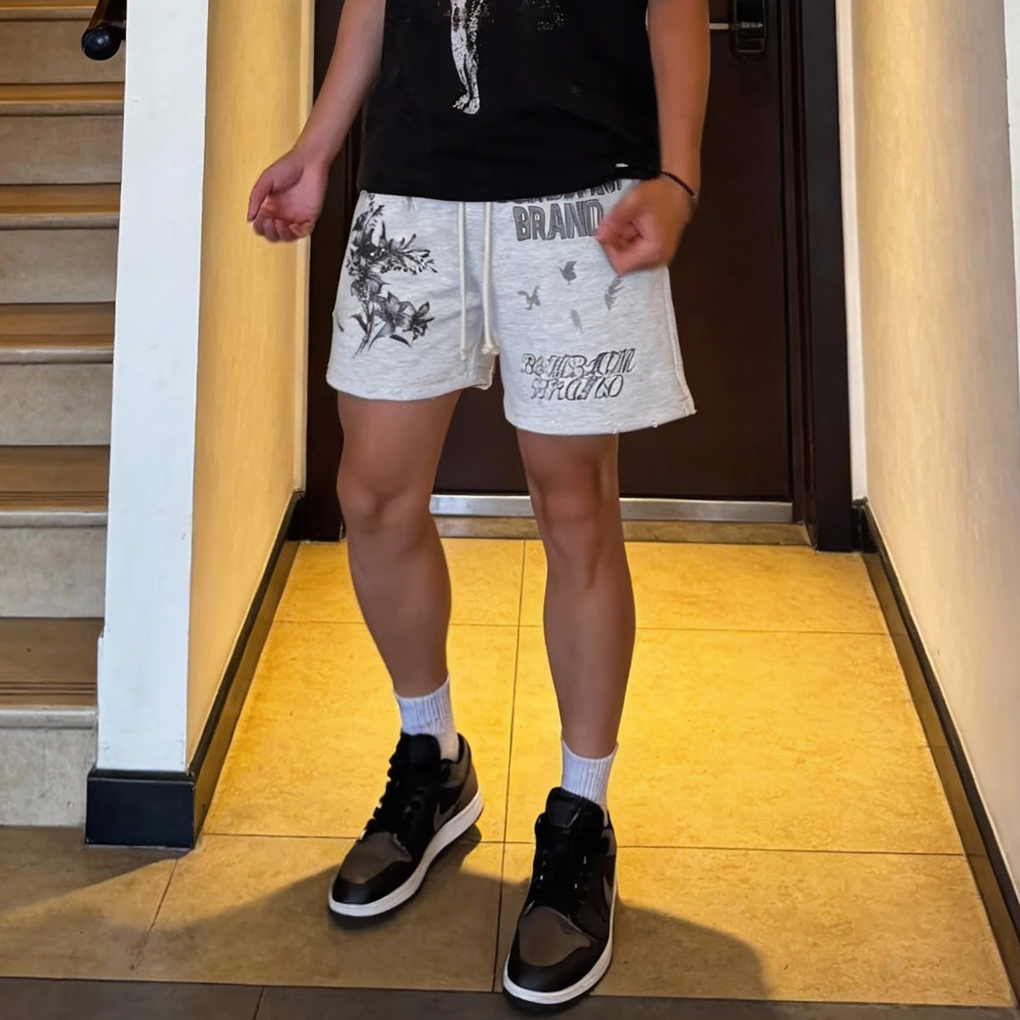 390克加厚毛圈花卉印花休闲短裤男士夏季高街潮牌宽松四分裤子女,淘宝优惠券,粉丝福利购,淘宝优惠卷