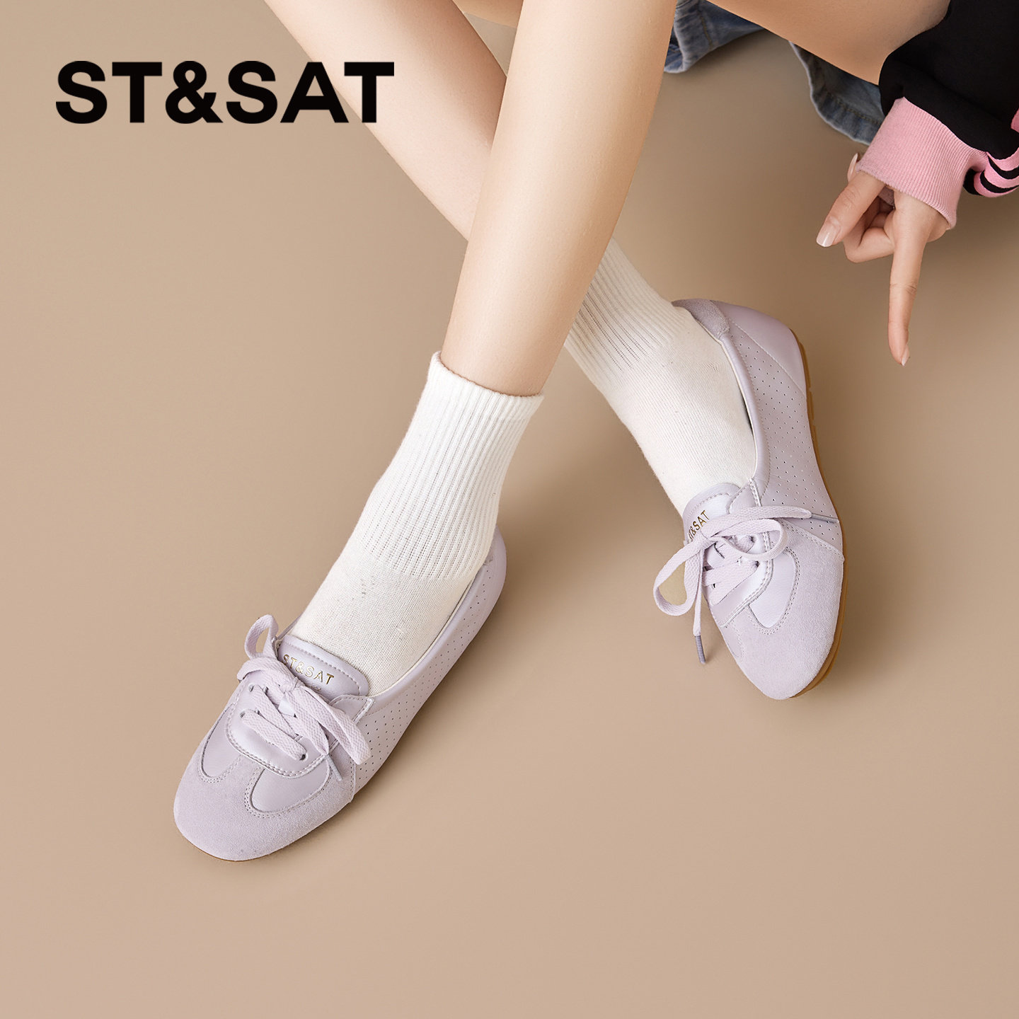 St&Sat/星期六春秋新款浅口芭蕾德训鞋平底休闲单鞋女SSE1111C32,淘宝优惠券,粉丝福利购,淘宝优惠卷