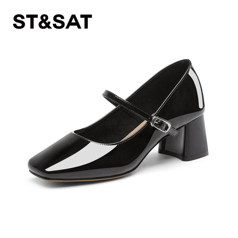St&Sat/星期六春秋方头浅口一字带粗高跟玛丽珍单鞋女SSC1111744,淘宝优惠券,粉丝福利购,淘宝优惠卷