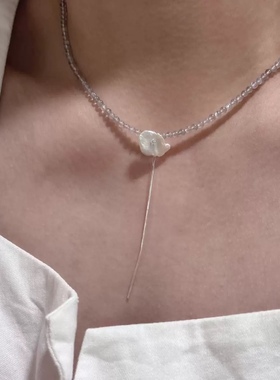 月光石流苏巴洛克珍珠碎银子项链