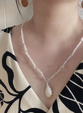 海螺小众设计感不规则水滴坠项链