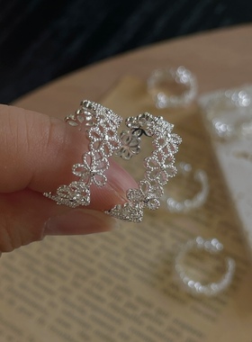 蕾丝花边戒指开口可调节镀银指环甜美可爱精致名媛风戒子适合叠戴