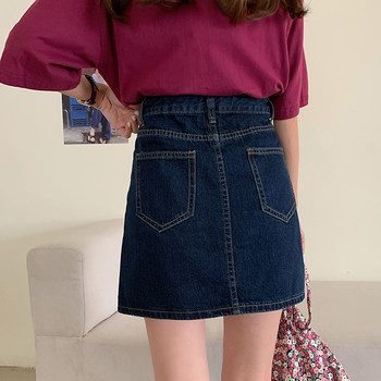 Skirt Denim ຊ້ໍາ Retro 2021 Early Spring Korean Style ແອວສູງ Slim Skirt ແມ່ຍິງຂະຫນາດໃຫຍ່ Versatile A-Line Hip Skirt