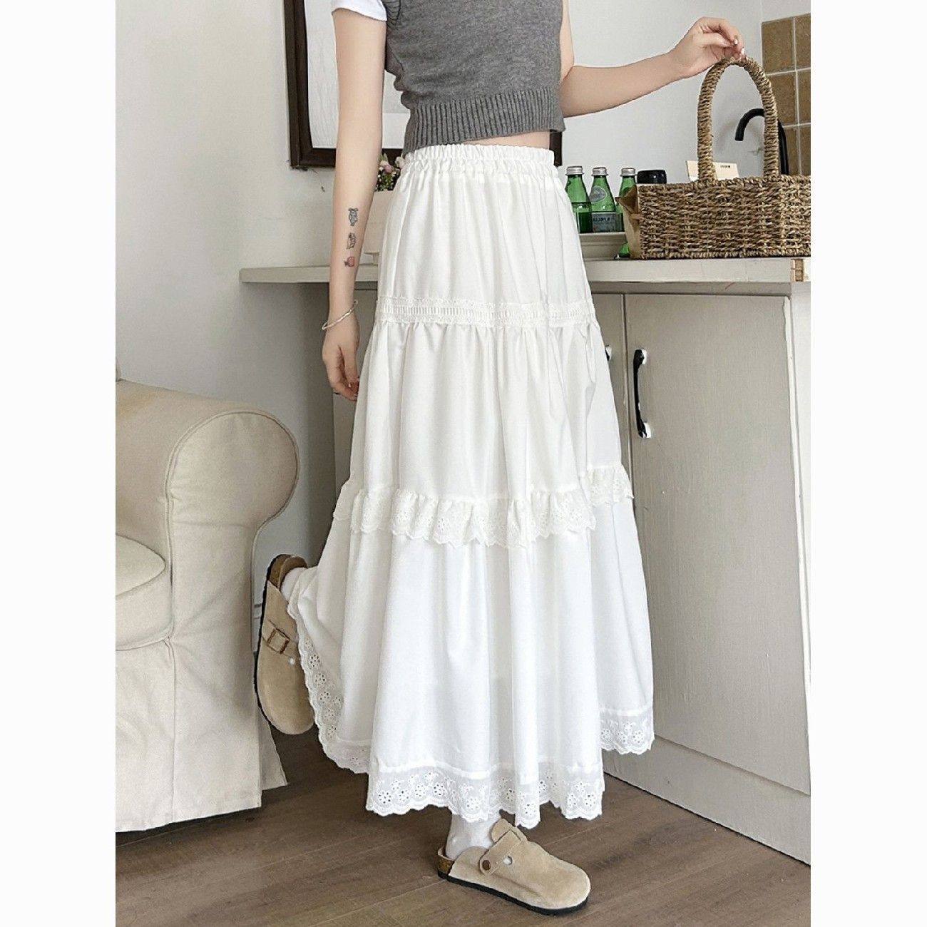 白色蛋糕裙半身裙春夏小个子高腰显瘦蕾丝蓬蓬中长裙a字裙伞裙子,淘宝优惠券,粉丝福利购,淘宝优惠卷