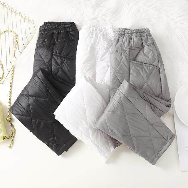 出口韩国外贸单冬季新款轻薄保暖菱形图案时尚休闲哈伦羽绒棉裤女,淘宝优惠券,粉丝福利购,淘宝优惠卷