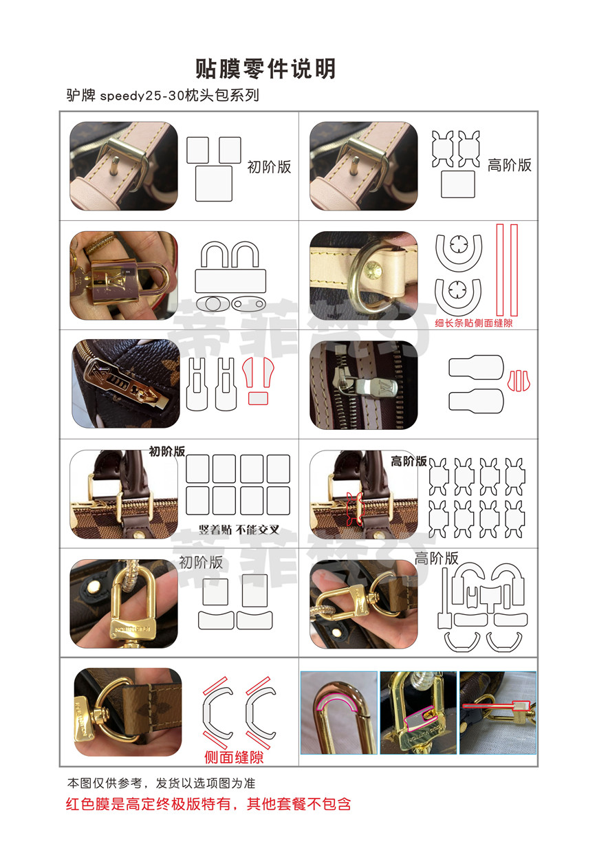 适用于LV枕头包 speedy25/20/30奢侈品包包五金贴膜保护膜纳米膜 - 图1