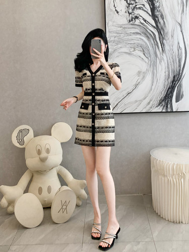 小香风蕾丝连衣裙女夏季法式轻奢气质减龄显瘦条纹a字短裙子薄款 - 图3