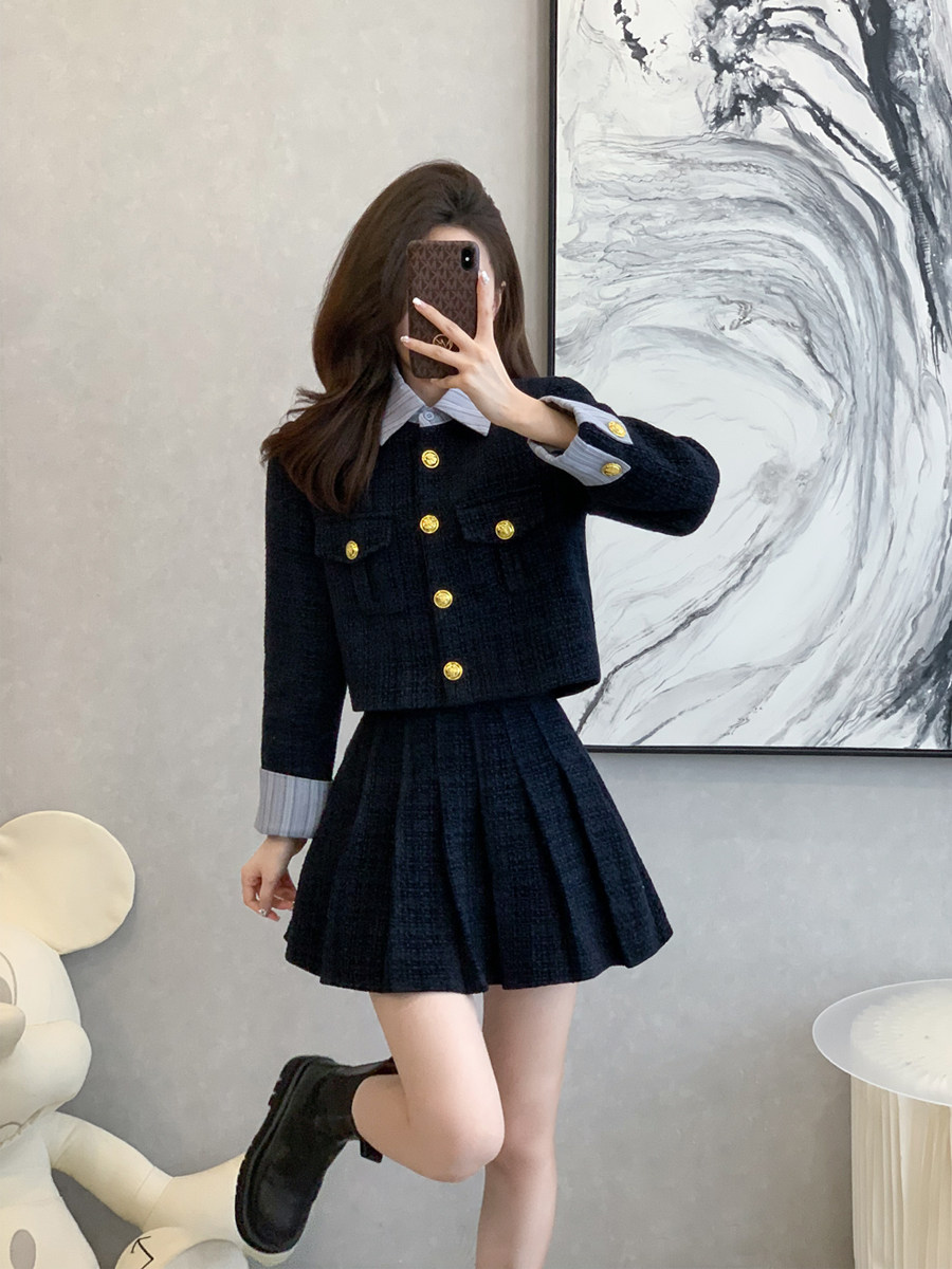 小香风温柔套装裙女秋冬季新款爆款小个子百褶短裙高端时尚两件套,淘宝优惠券,粉丝福利购,淘宝优惠卷