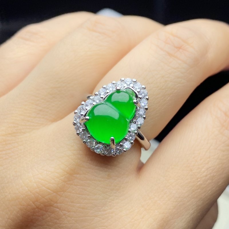 天然缅甸老坑翡翠冰种高冰种帝王绿辣绿镶嵌葫芦福禄转运玉石戒指,淘宝优惠券,粉丝福利购,淘宝优惠卷